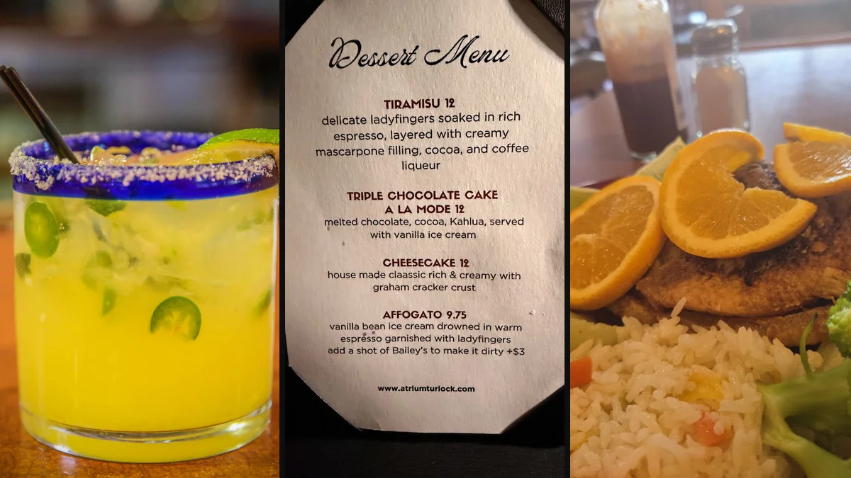 Seafood dishes served with fresh garnishes.