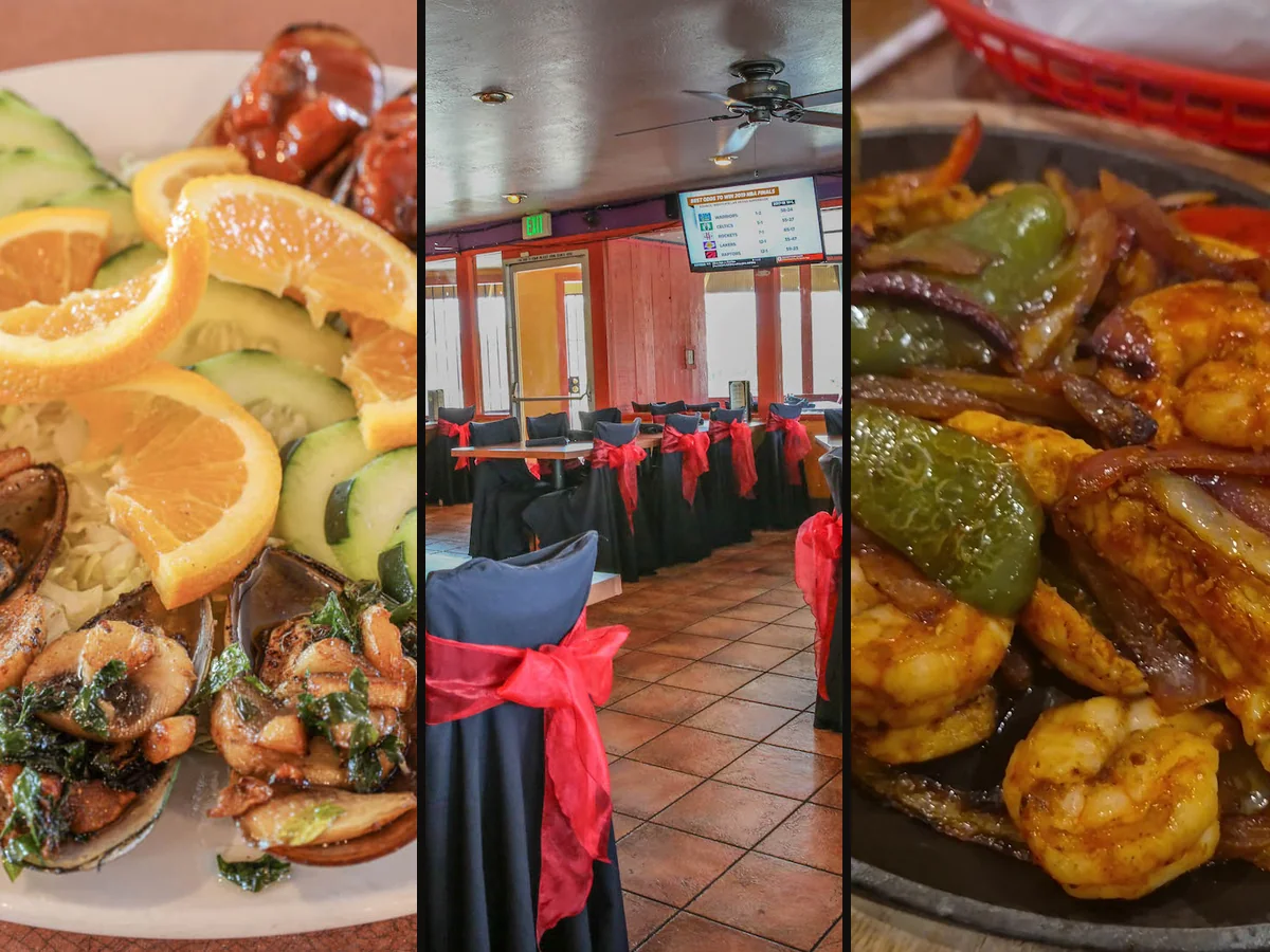 Shared platters for a group meal.